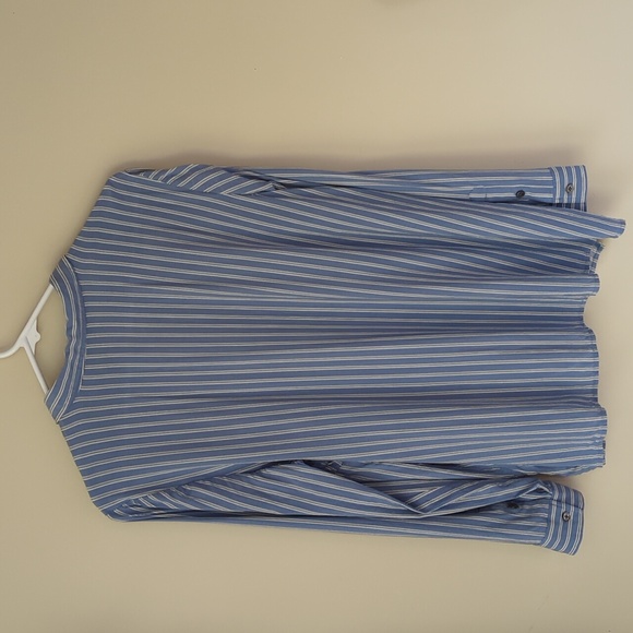 J. Jill Striped Viscose Rayon Button Down Blouse LARGE PETITE Blue White Black - Picture 10 of 16